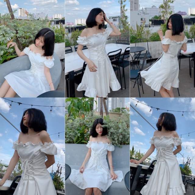 ĐẦM TRẮNG XINH ĐƠN GIẢN ĐẦM CHẠY BÈO Ở CỔ VÀ PHẦN TAY - THIẾT KẾ ĐAN DÂY Ở TRƯỚC ( kèm ảnh thật trải sàn ) | BigBuy360 - bigbuy360.vn