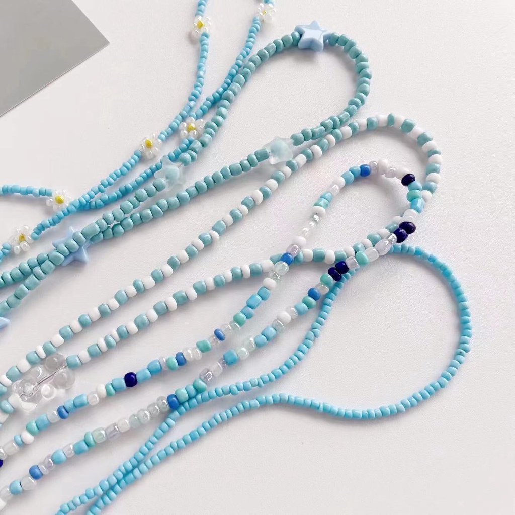 Dây Đeo Mắt Kính Xâu Hạt Xanh Dương Hình Gấu Hoạt Hình Đơn Giản Phong Cách Hàn Quốc Mới