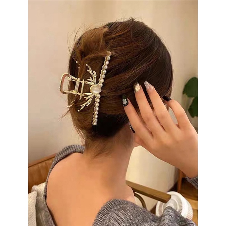 Kẹp Tóc Kim Loại Hình Hoa Đính Ngọc Trai Nhân Tạo Phong Cách Hàn Quốc