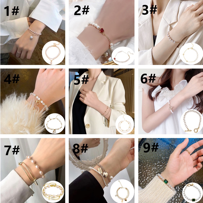 Vòng Tay Mạ Vàng Đính Hạt Giả Ngọc Trai Phong Cách Hiphop