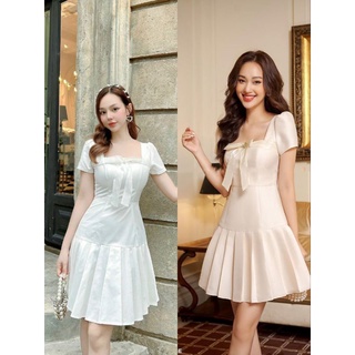 Đầm tiểu thư cổ vuông phối xòe xếp ly - Buns
