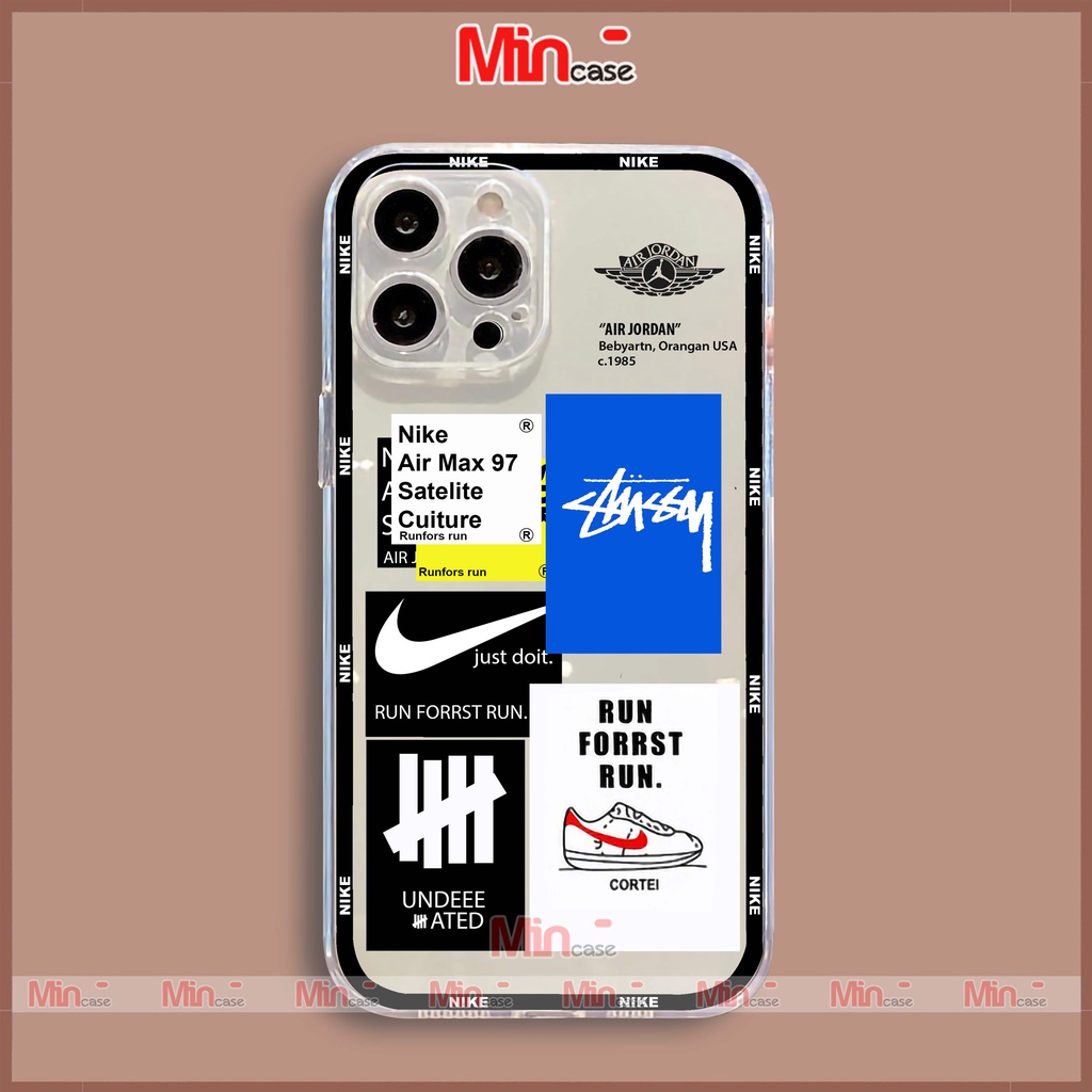 Ốp lưng iPhone Nike chống sốc viền vuông silicon trong suốt bvc cho iphone 6/6s/7/8/X/XS/XR/11/12/13 Pro Plus Max