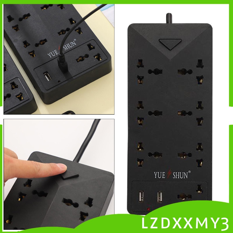 HOT 2M 6.6ft Power Strip with 2 USB Ports Outlet Plug Charging Station Black