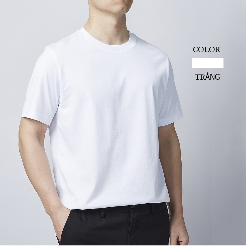 Áo thun nam cổ tròn basic tee thiết kế trơn unisex cộc tay vải cotton co giãn 4 chiều | BigBuy360 - bigbuy360.vn