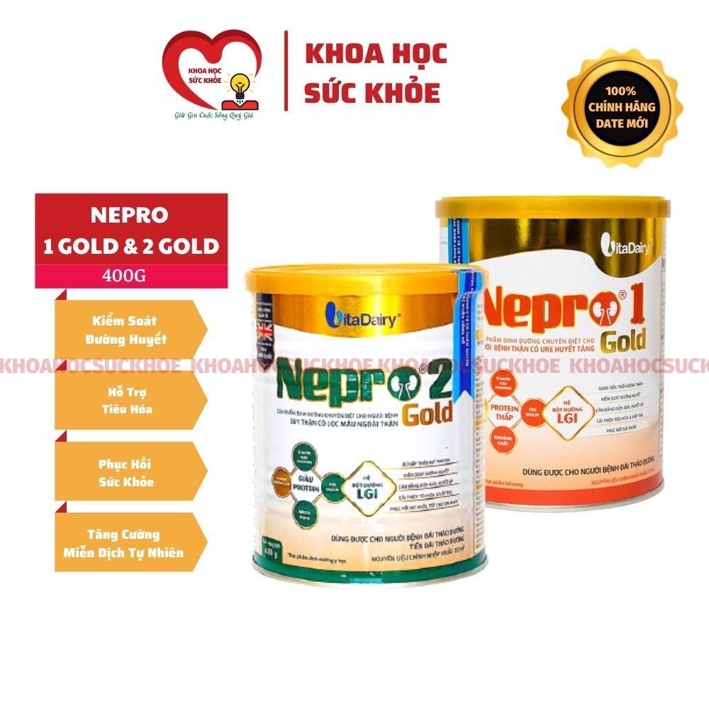 Sữa Bột Nepro 1 Gold, 2 Gold 400G - Dinh Dưỡng Chuyên Biệt Cho Người Bị Thận, Tiểu Đường khoahocsuckhoe