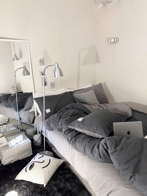 Set chăn ga gối Cotton đũi: đen xám ghi (khách xem màu thật hiện tại ở hình cuối cùng) | BigBuy360 - bigbuy360.vn