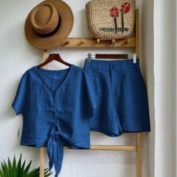 Sét đồ nữ mùa hè vải linen Hàn Bộ mặc nhà nữ áo dây cộc tay quần short style Hàn Quốc,Đi chơi,dạo phố,dự tiệc... S636