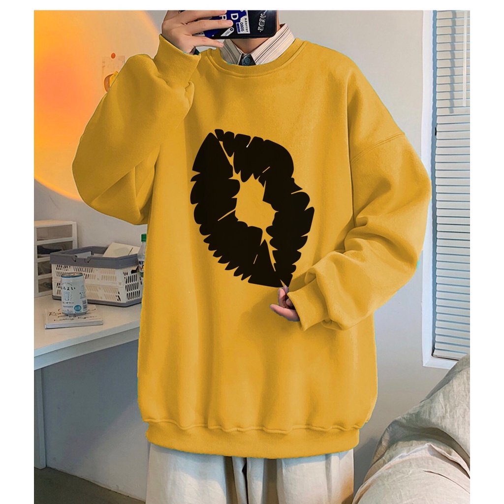 [ Mã 12FASHIONSALE1 giảm 10K đơn 50K ] Áo sweater nỉ cổ tròn dài tay nam nữ họa tiết APSR Môi đen | BigBuy360 - bigbuy360.vn