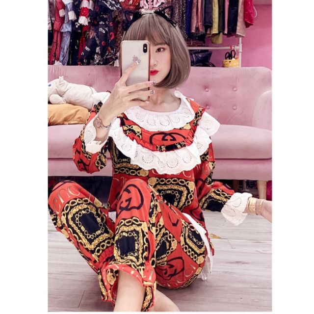 Bộ tiểu thư phối ren cao cấp ( satin lụa giấy)