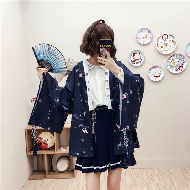 [Order] YAS0517-Áo haori Nhật Bản in hạc giấy