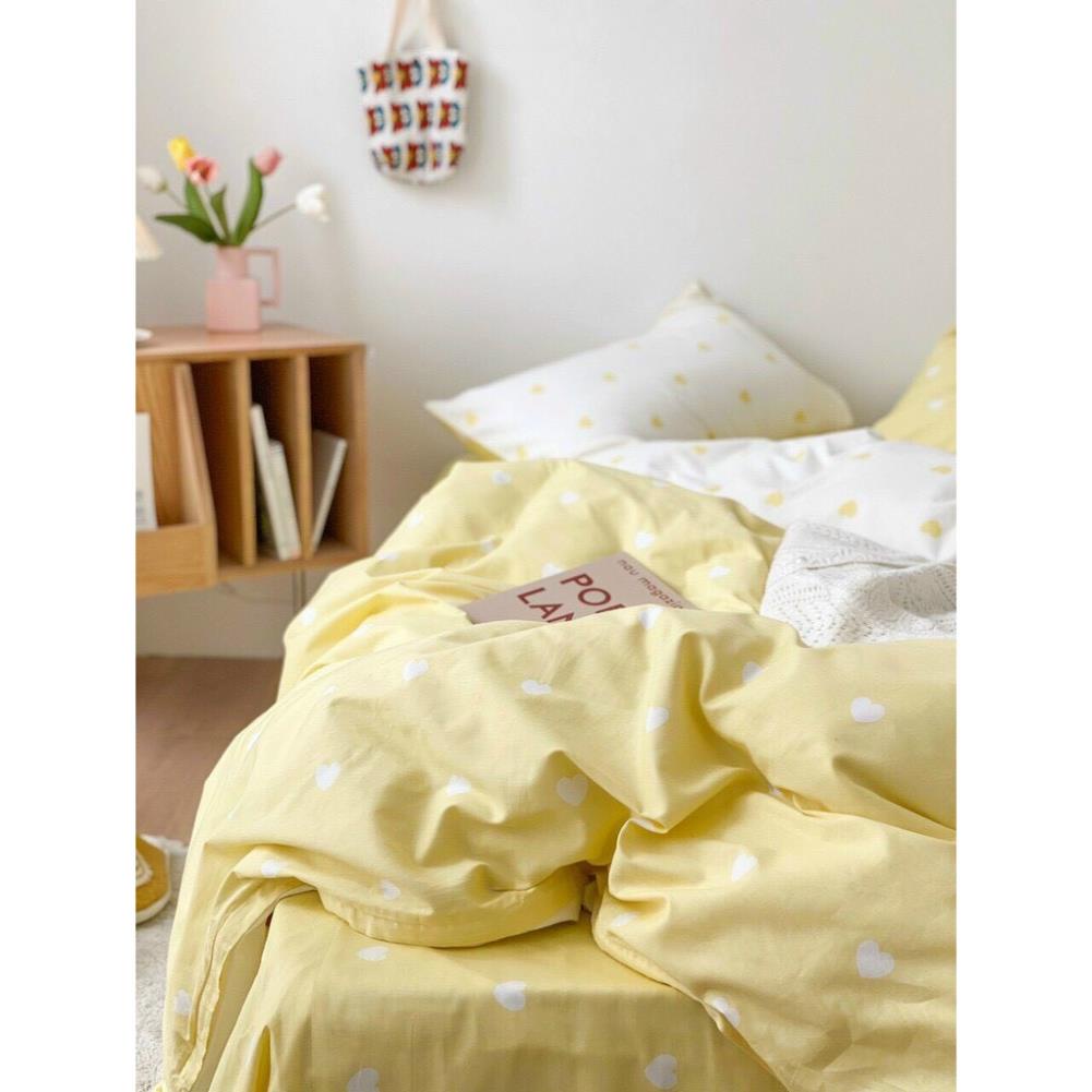 Trọn Bộ 4 Món Thương Hiệu 🌸EVILY🌸 Chăn Ga Gối Mền Cotton Poly- Mẫu TIM TRẮNG VÀNG Siêu Xinh Và Dễ Thương