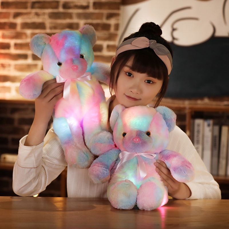AIXINI ✨30/50CM Rainbow Creative Light Up LED Teddy Bear Stuffed Animals Plush Toy Colorful Glowing Christmas Gift for Kids Pillow