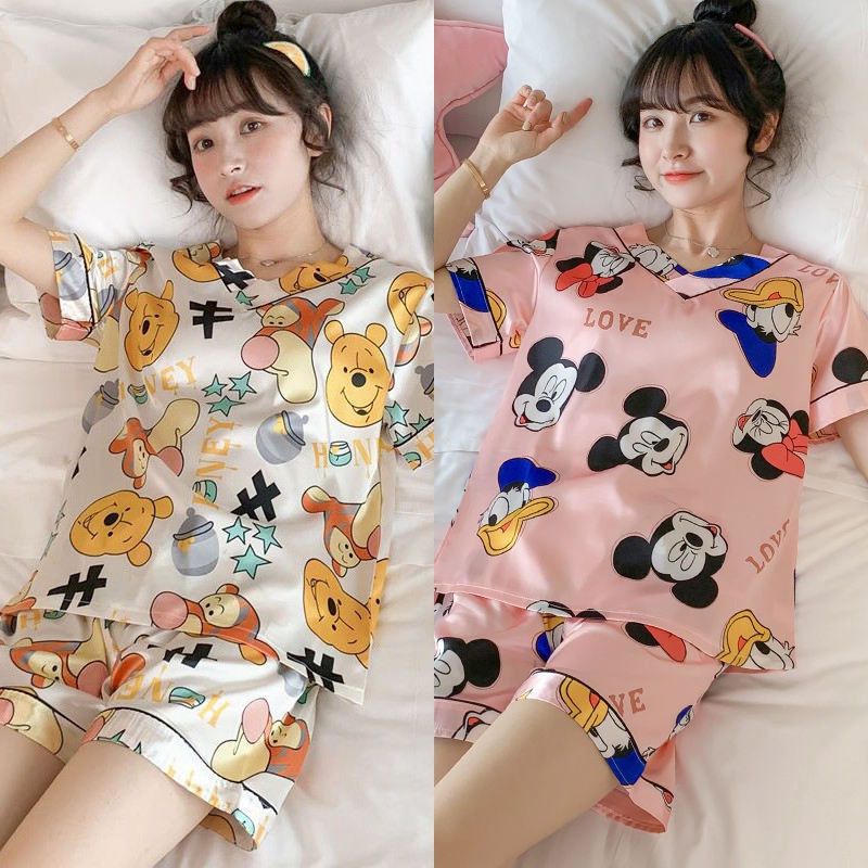 Bộ đồ ngủ bằng lụa satin in họa tiết hoạt hình dễ thương cho bạn gái Size M-Xxl | BigBuy360 - bigbuy360.vn