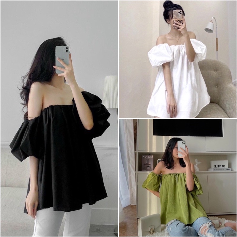 Áo Trễ Vai Chun Vai Bánh Bèo Tay Phồng Ulzzang Hàn Quốc | WebRaoVat - webraovat.net.vn