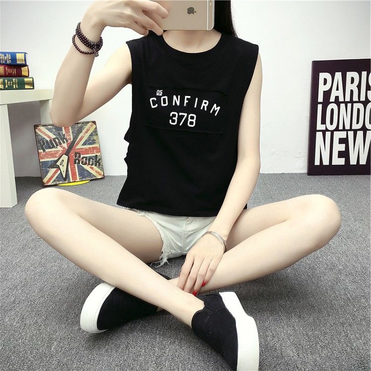 Áo Thun Thể Thao Sát Nách Giả Hai Mảnh Thoáng Khí In Chữ Phong Cách ins Thời Trang Mùa Hè Cho Nữ 0402