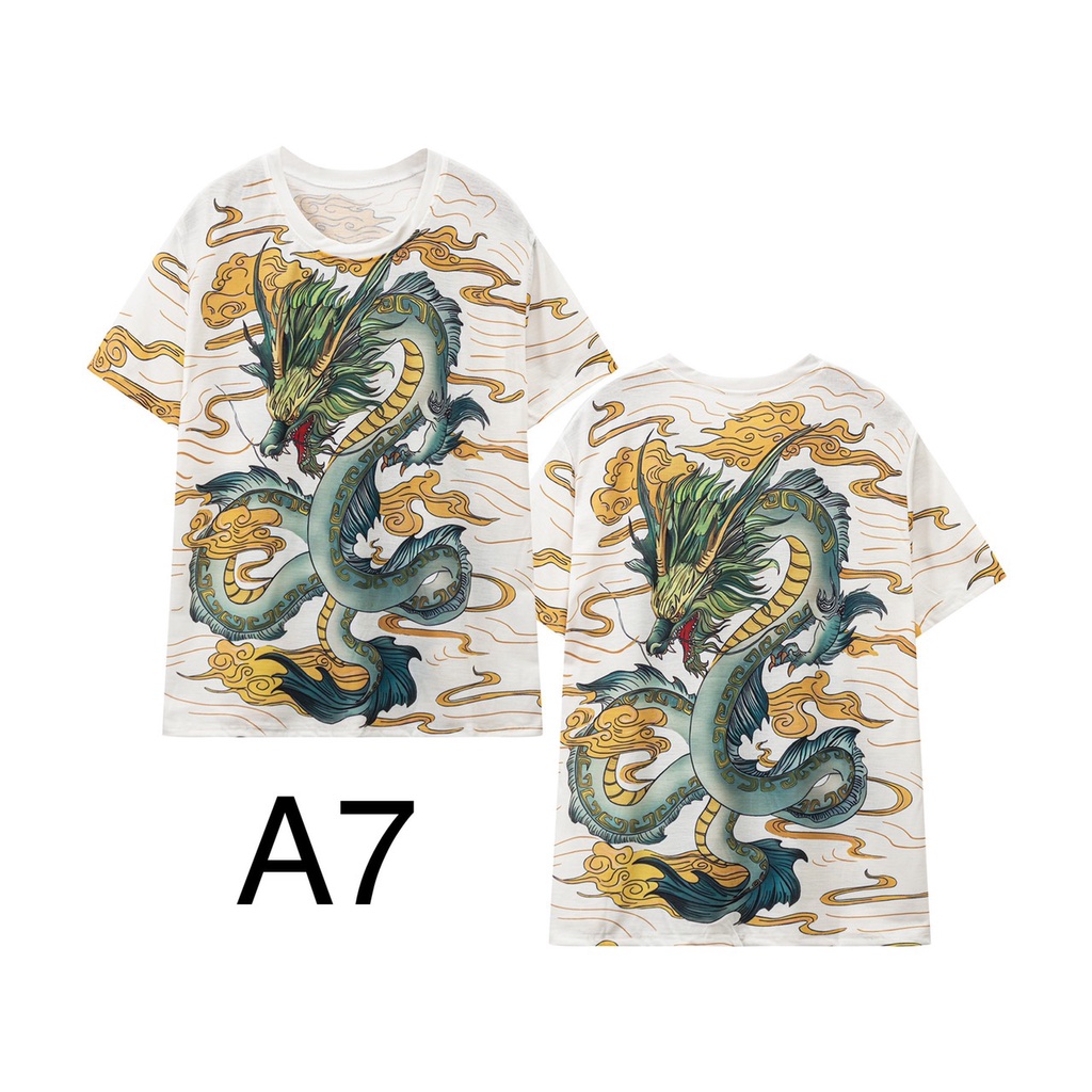 Áo thun in hình 3D rồng trắng