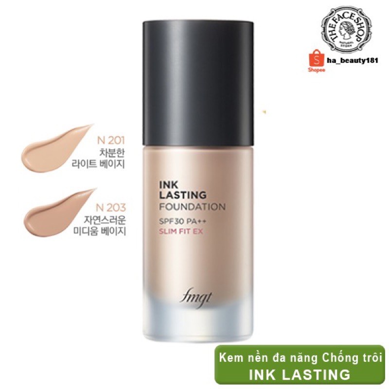 Kem nền che khuyết điểm trang điểm đa năng dưỡng ẩm lâu trôi The Face Shop Ink Lasting Foundation Slim Fit Ex SPF30 PA++