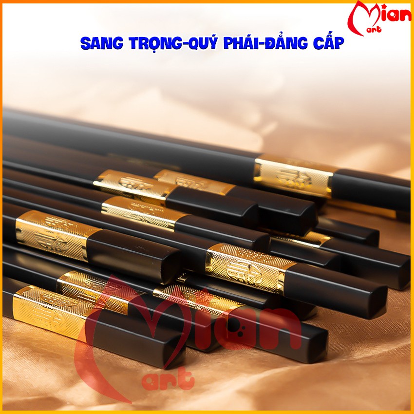 Đũa sừng khảm vàng chống trơn trượt, mòn mốc, cong vênh phong cách Nhật Bản 27cm Tặng khăn siêu thấm - Mian mart