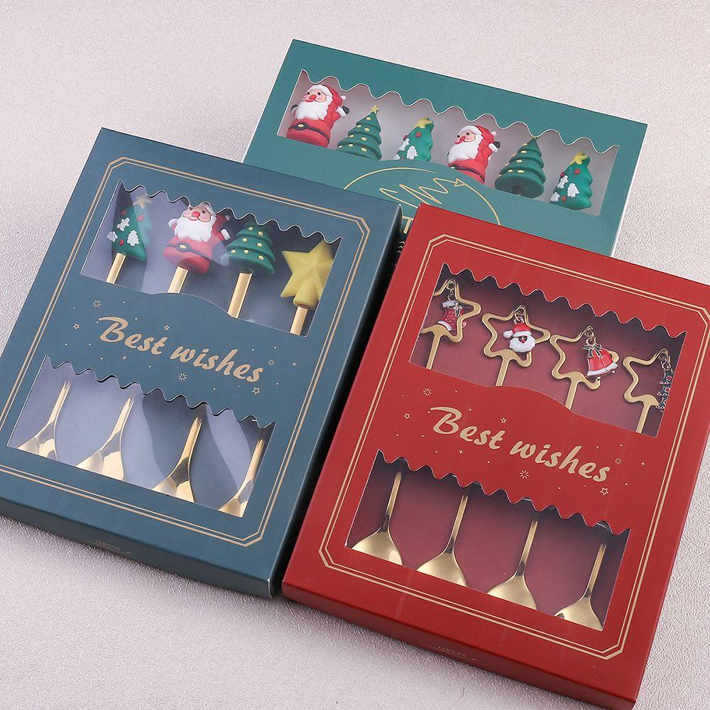 Set 4 Muỗng Ăn Kem Bằng Thép Không Gỉ Hình Ông Già Noel
