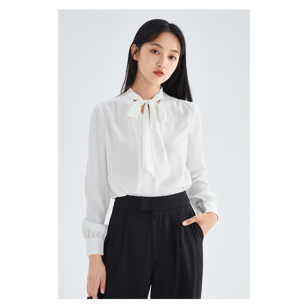 Áo Thời Trang Công Sở Nữ Cổ Nhật Thắt Nơ Trẻ Trung, Sơ Mi Trắng Basic Quyên Fashion AA509