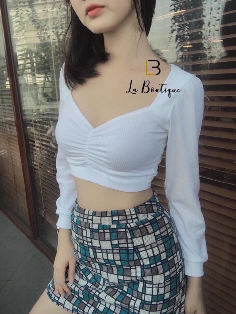 Áo kiểu nữ croptop thun gân nhúng ngực siêu xinh