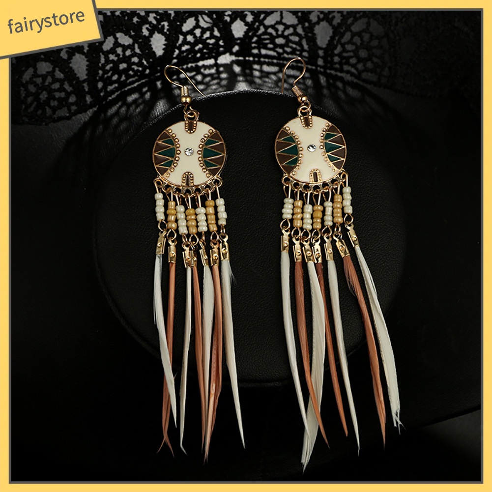 Bông tai hình dreamcatcher đính lông vũ phong cách cổ điển
