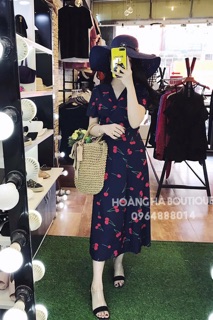 [Xả hàng]Đầm quả Cherry vạt chéo