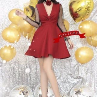 Đầm cổ V phối lưới