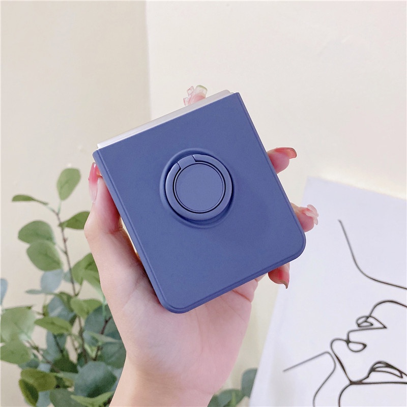 Ốp Điện Thoại Silicone Mỏng Màu Trơn Có Giá Đỡ Dạng Vòng Tròn Cho Z Flip 3 5G Z Flip4
