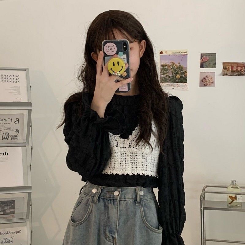 Set Áo Tay Phồng Bánh Bèo + Áo Len Ren Siêu Xinh