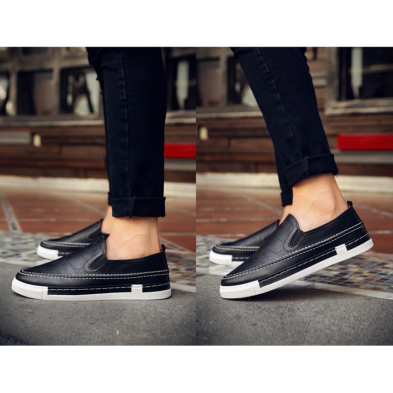 🕐 Giày SLIP-ON Da Nam B17 ( ĐEN ) Hot FASHION FULL BOX ₳₥₳Ⱬł₦₲