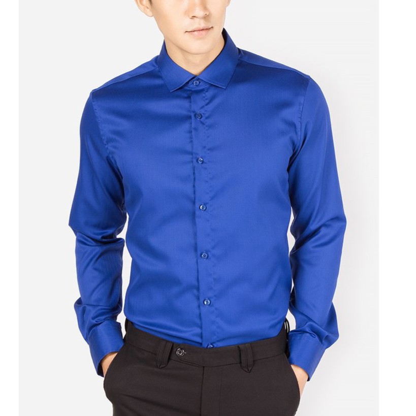 Áo sơ mi dài tay áo kiểu đẹp công sở hàn quốc nam F8888 Xanh Cô Ban SMT011