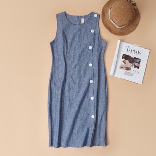 Đầm sát nách Linen KACHISA phối nút màu jean