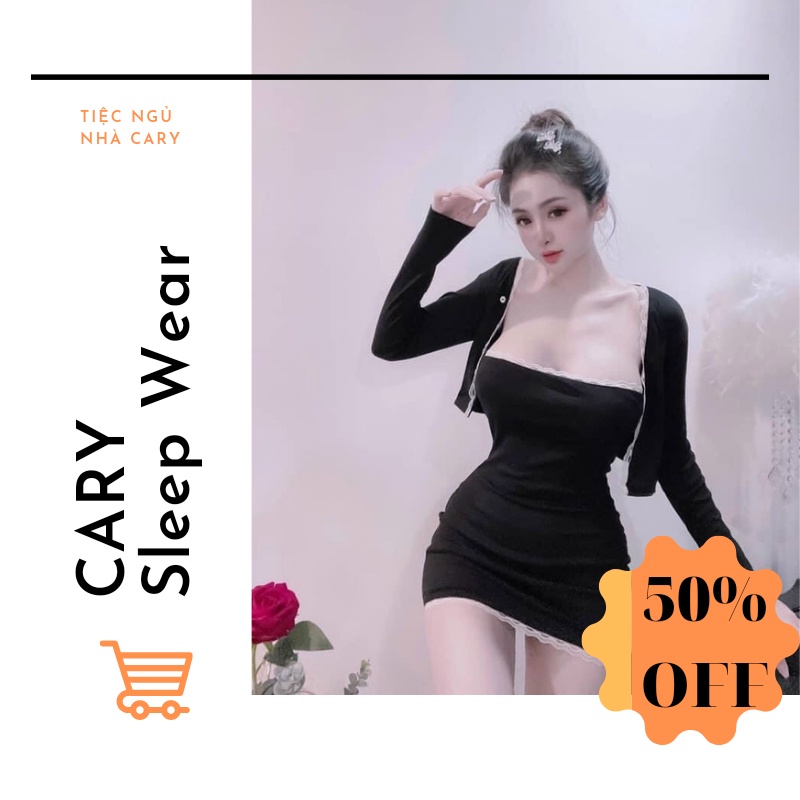 Váy 2 dây kèm khoác phối ren , set đầm body nữ CARY