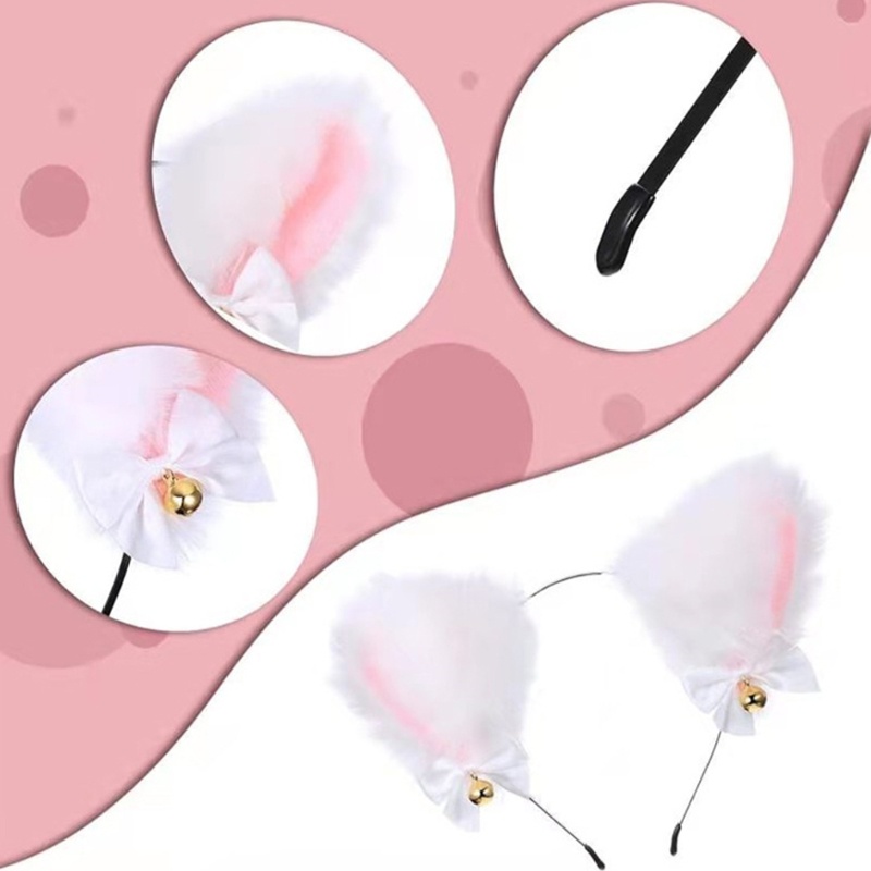 Băng đô phối lông kiểu tai thỏ đính nơ phong cách lolita dễ thương cho nữ