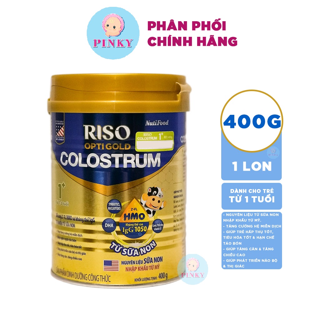 Sữa bột Nutifood Riso Opti Gold Colostrum 1+ - Hộp 400g (Sữa bột từ sữa non)