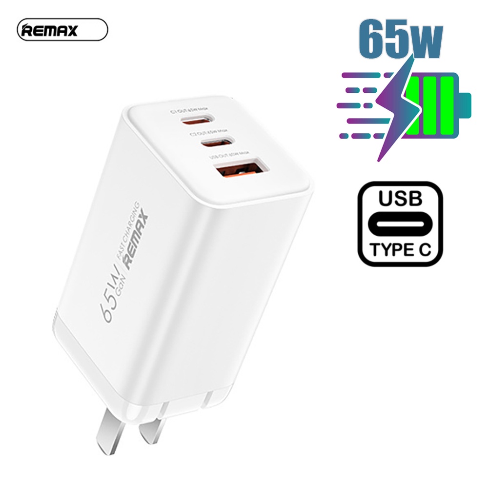 Cốc sạc nhanh GaN 65w cho điện thoại, máy tính bảng táo gồm 2 cổng USB Type C và cổng USB cái - Bảo hành 3 tháng 1 đổi 1