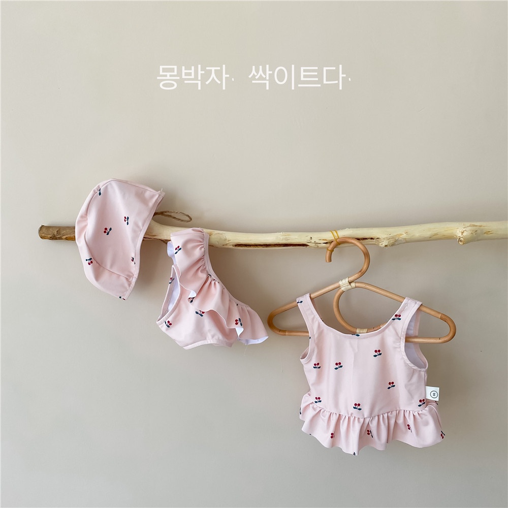 Bộ Đồ Bơi 3 Món Màu Hồng Xinh Xắn Cho Bé Gái 0-2 Tuổi