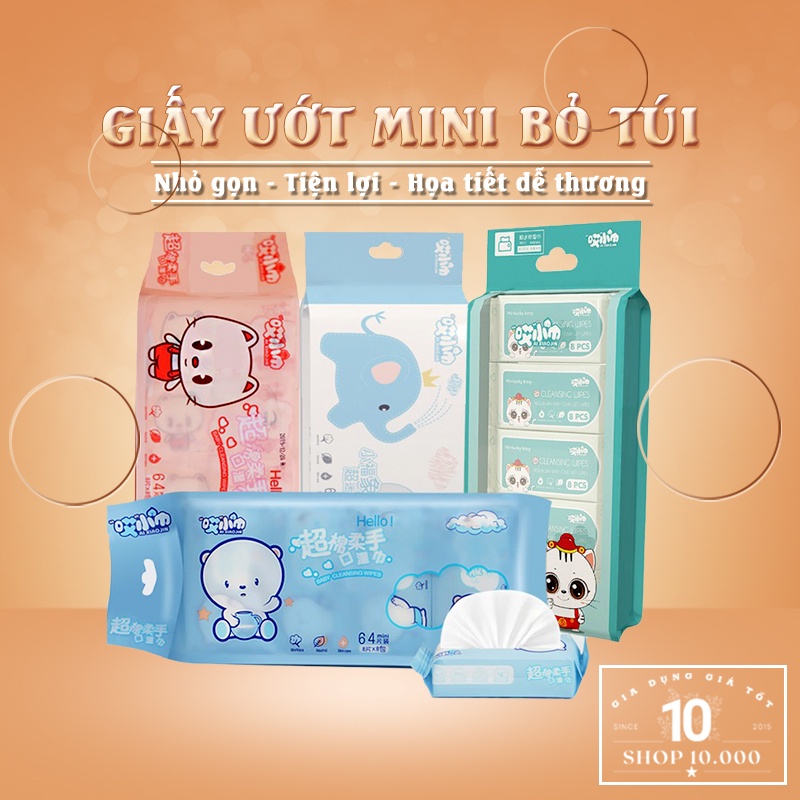 Túi 64 khăn ướt mini bỏ tủi tiện dụng - Khăn giấy ướt đa năng