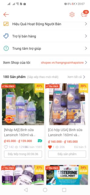 Bình sữa Lansinoh 160ml và 240ml cam kết chính hãng