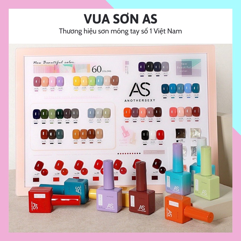 Sơn gel AS móng tay mẫu mới set 60 chai (Tặng kèm 3 chai Base top cứng móng) CHAI VUÔNG VUA SƠN AS chai 15ml