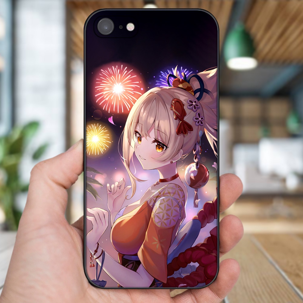 Ốp lưng iPhone 7, 8 dẻo đen cạnh vuông in hình Yoimiya Genshin Impact
