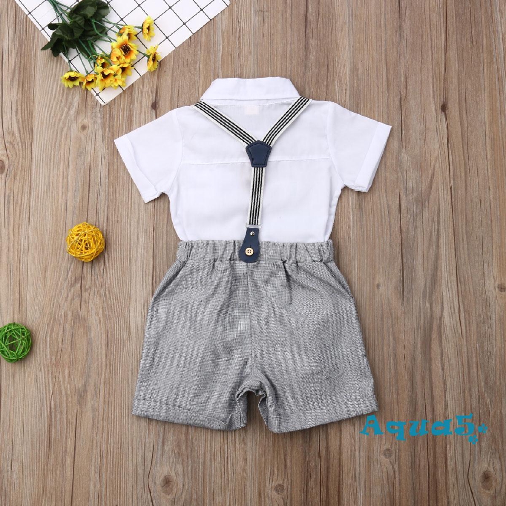 Set áo sơ mi liền thân kèm quần short yếm cho bé trai