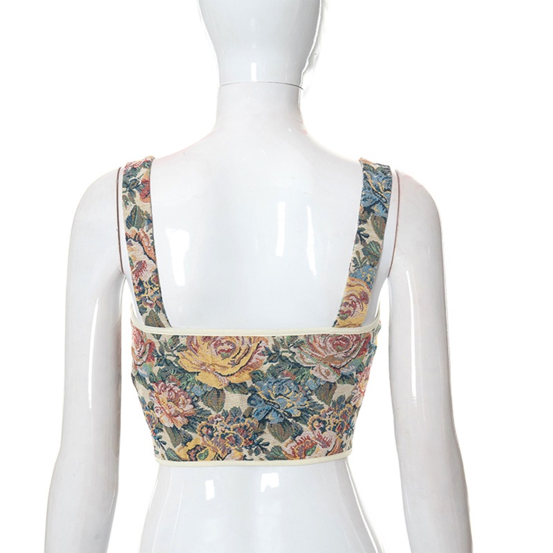 Áo Croptop Không Tay Thêu Hoa Phong Cách Steampunk Cho Nữ