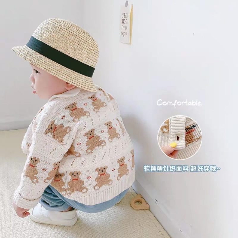 Áo Khoác Cardigan Dệt Kim Mềm Dáng Rộng In Hình Gấu Hoạt Hình Thời Trang Xuân Thu Cho Bé