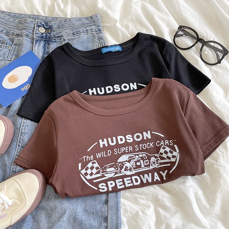 Áo Thun Dáng Ngắn Ngắn Ngắn Tay In Hình Phong Cách Retro Cá Tính 53572