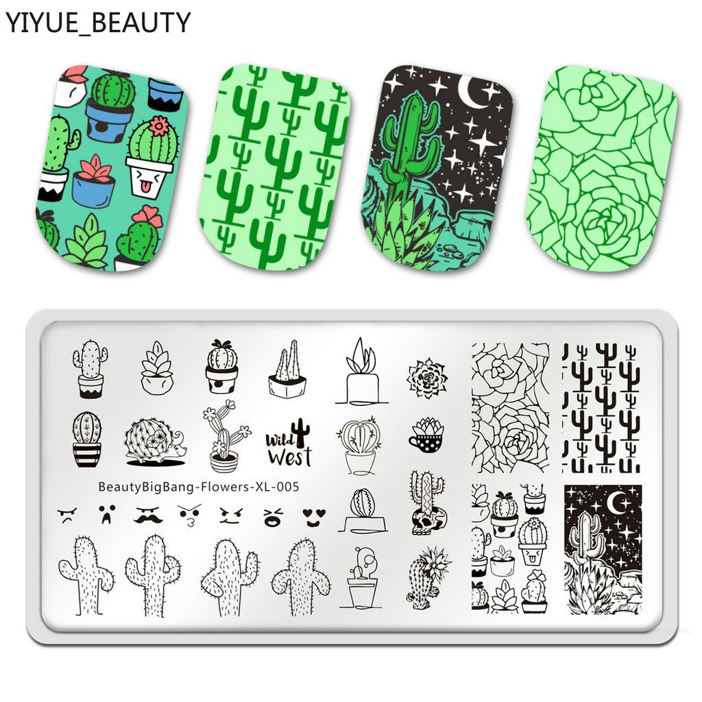 (Hàng Mới Về) Khuôn Trang Trí Móng Tay In Họa Tiết Hoa / Cây Xương Rồng Xinh Xắn Beautybigbang