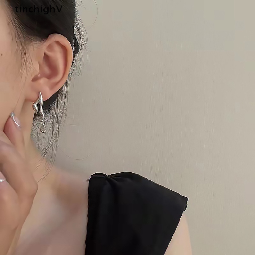 [TinchighV] Khuyên Tai Bất Đối Xứng Dạng Lỏng Bằng Kim Loại Kiểu Hình Học Bấ