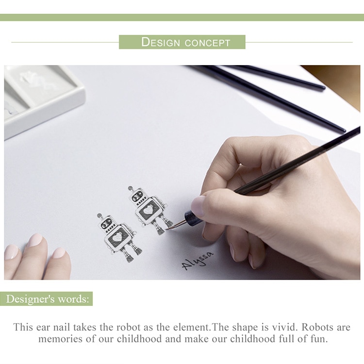 Khuyên Tai Bamoer SCE477 Bạc 925 Thật Hình Người Máy Trái Tim Mang Nét Tuổi Thơ Thời Trang Dành Cho Nữ