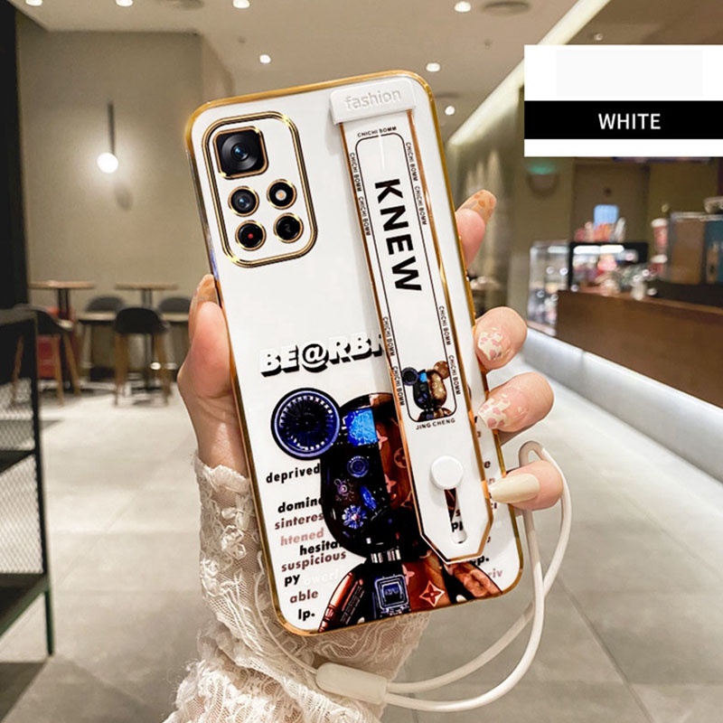 Ốp Điện Thoại Họa Tiết Gấu Có Dây Đeo Cho Xiaomi Redmi Note 11 10 Pro 10S 11S 4G 5G